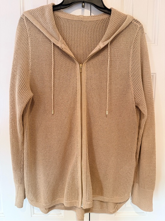 Chico's Sweaters - Chico’s Gold Zip-Up Hooded Drawstring Knit Sweater Jacket Metallic Sparkles